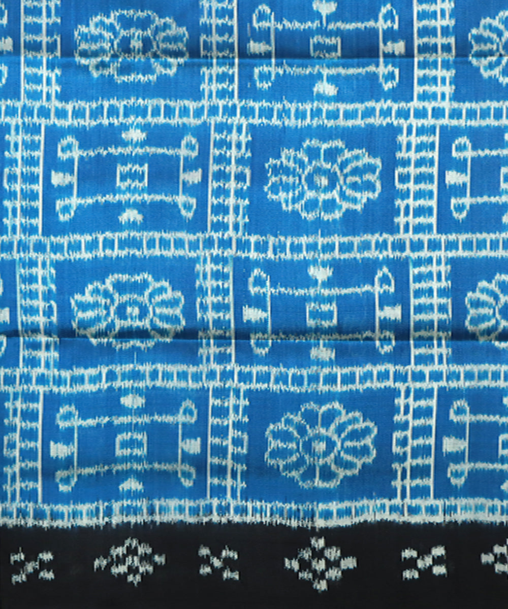 Cyan blue black silk handwoven khandua saree