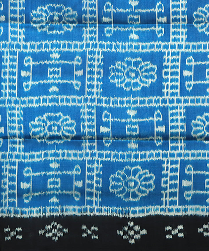 Cyan blue black silk handwoven khandua saree