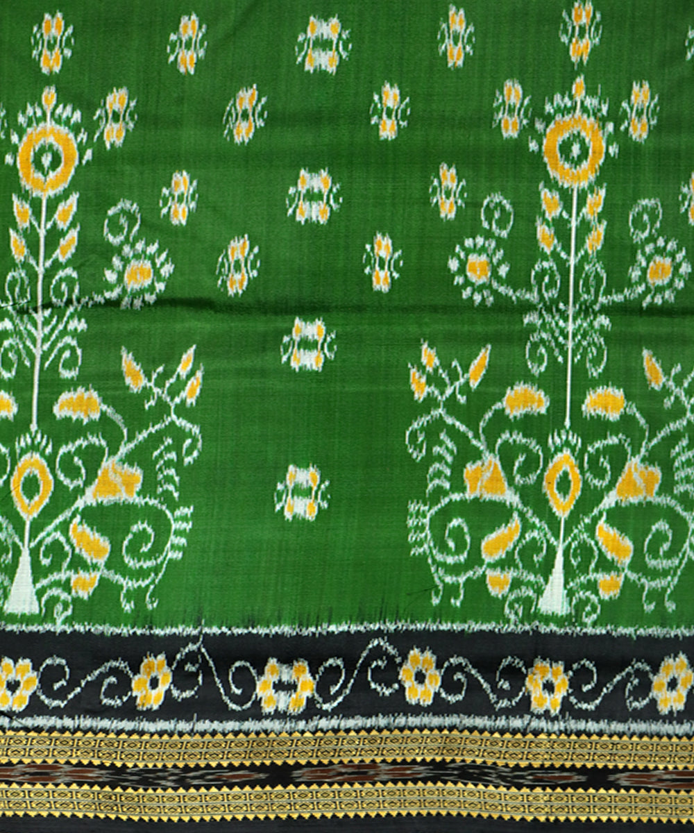 Olive green black silk handwoven khandua saree