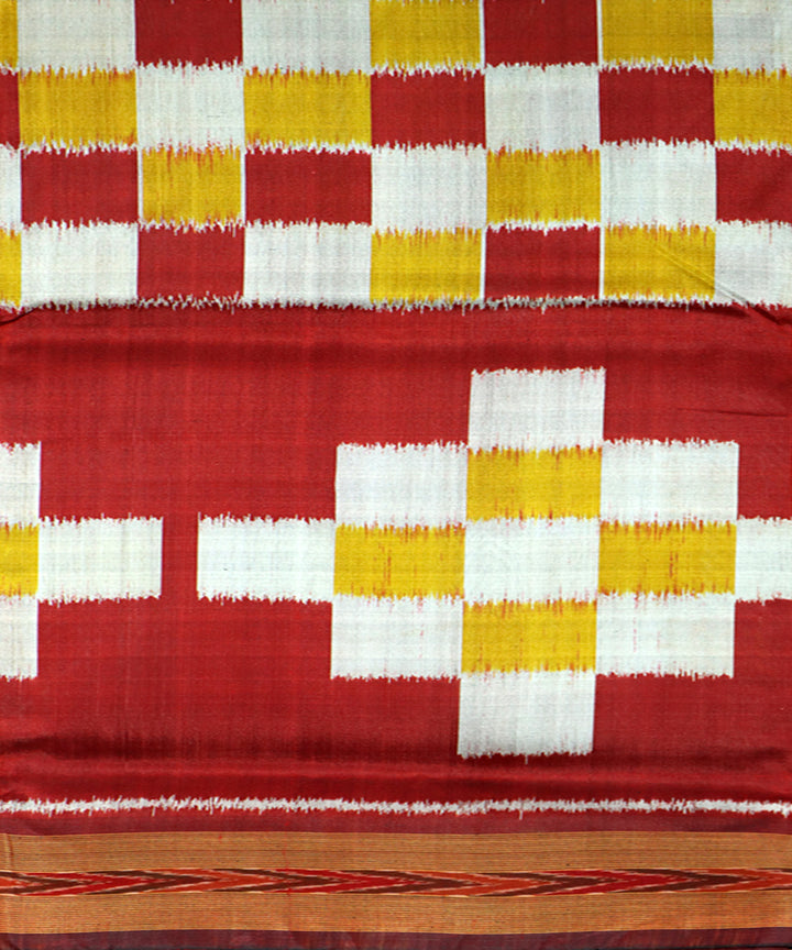 Maroon yellow silk handwoven khandua saree