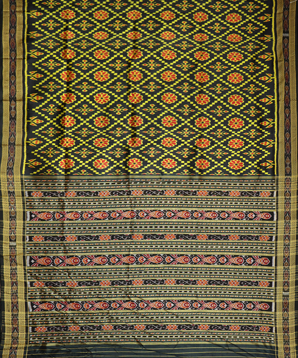 Black yellow red silk handwoven khandua saree