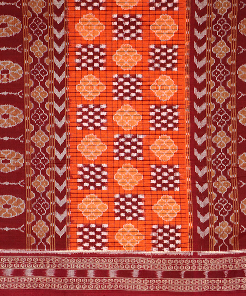 Orange maroon cotton handwoven sambalpuri saree