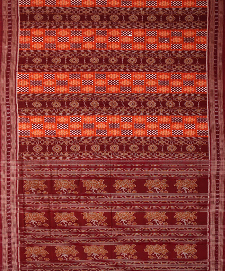 Orange maroon cotton handwoven sambalpuri saree