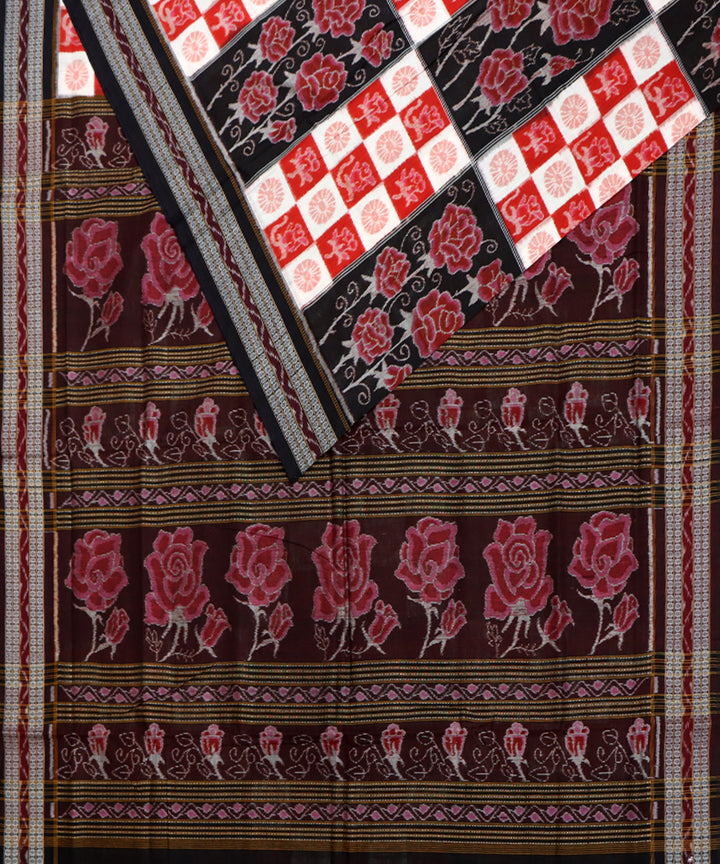 Black white red cotton handwoven sambalpuri saree