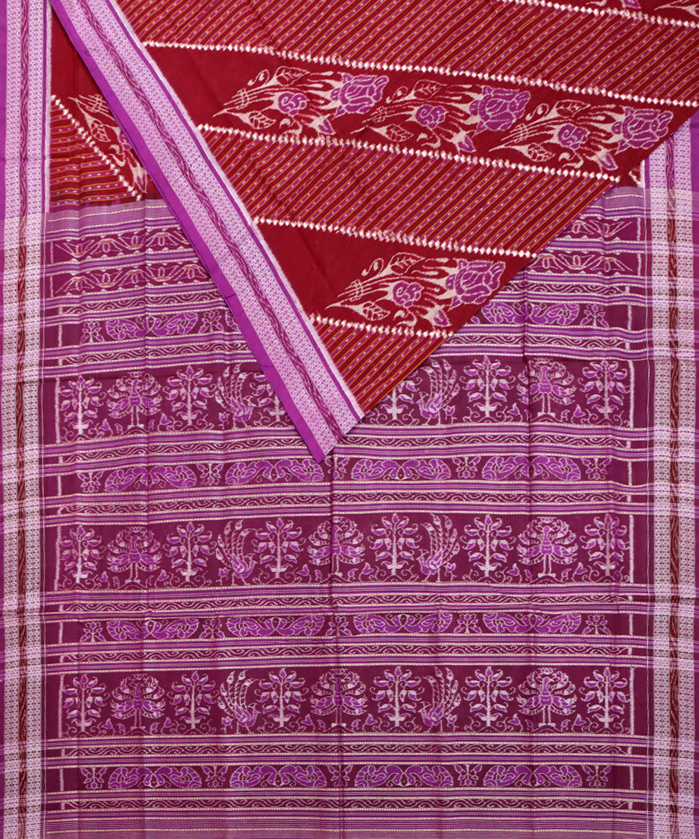 Maroon deep lilac cotton handwoven sambalpuri saree