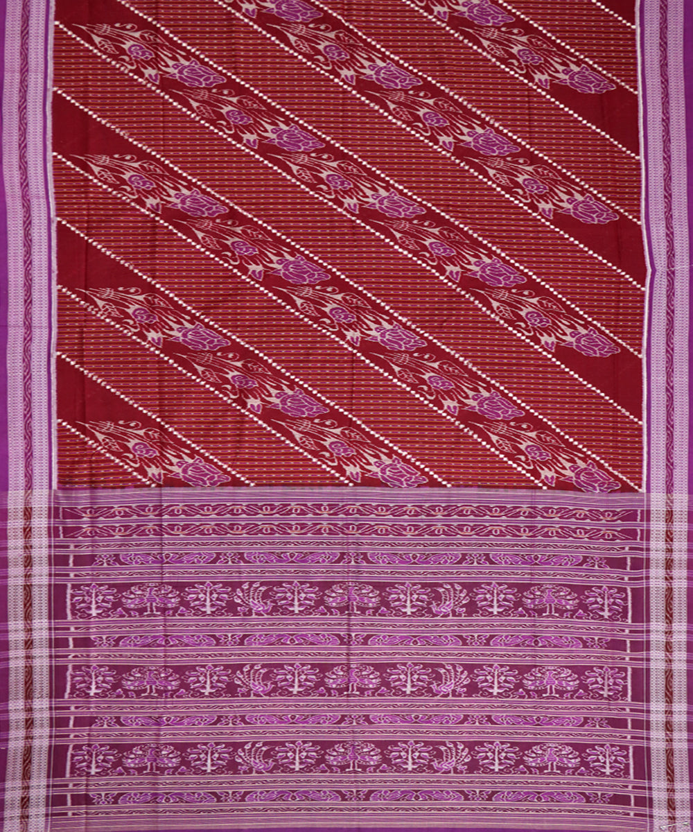 Maroon deep lilac cotton handwoven sambalpuri saree