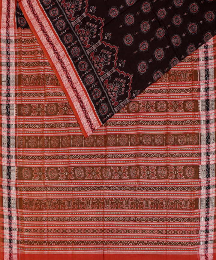 French puce flame cotton handwoven sambalpuri saree