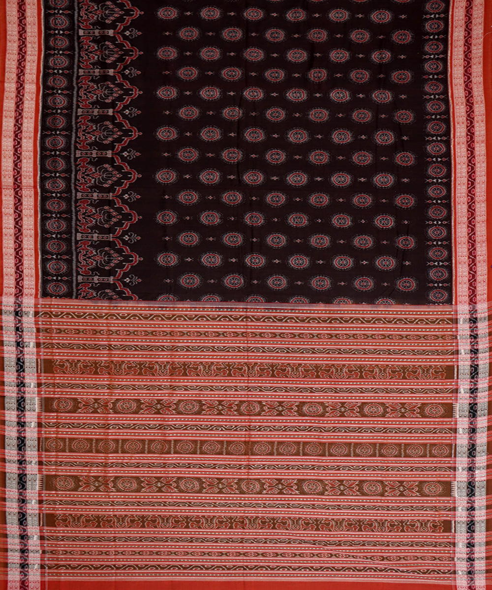 French puce flame cotton handwoven sambalpuri saree