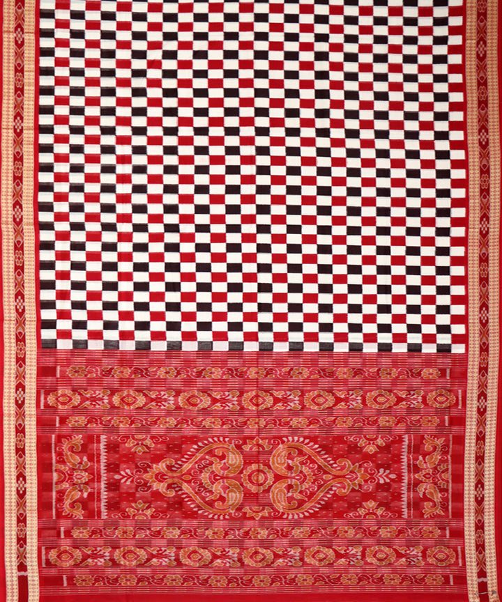 White red dark sienna cotton handwoven sambalpuri saree