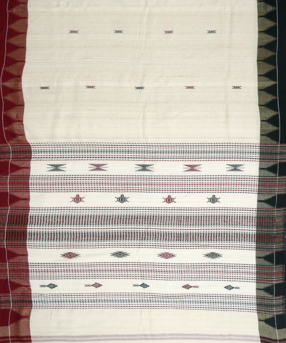 Offwhite black cotton handwoven kotpad saree