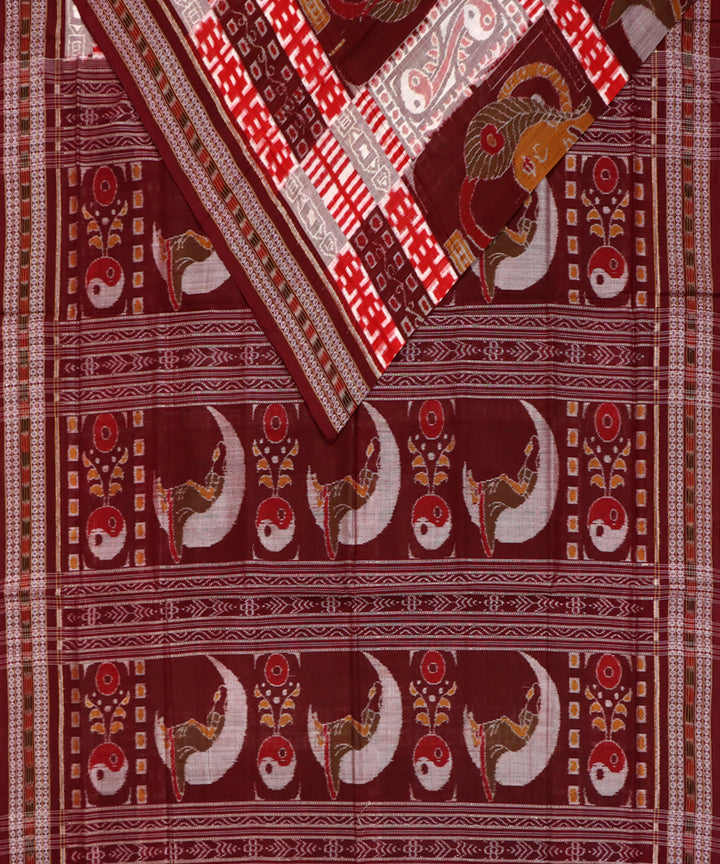 Multicolor maroon cotton handwoven sambalpuri saree