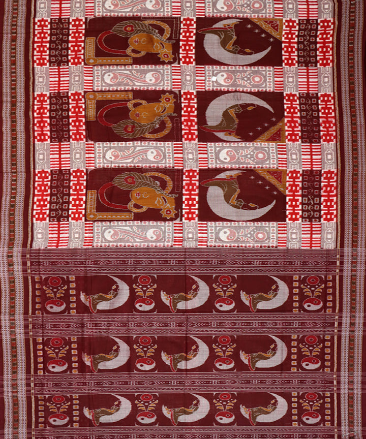 Multicolor maroon cotton handwoven sambalpuri saree