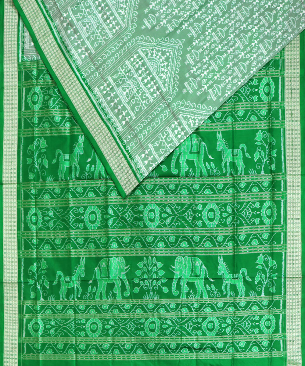 Light green green silk handwoven sambalpuri saree