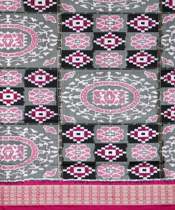 Grey black, pink silk handwoven sambalpuri saree