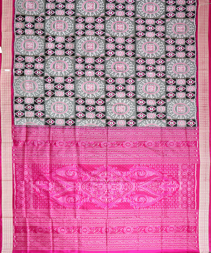 Grey black, pink silk handwoven sambalpuri saree