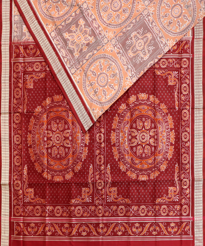 Beige maroon silk handwoven sambalpuri saree