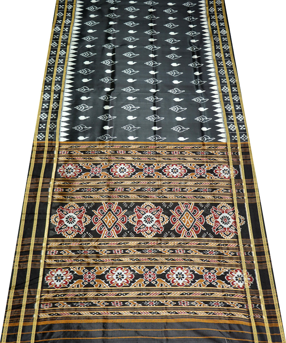 Black grey silk handwoven khandua saree