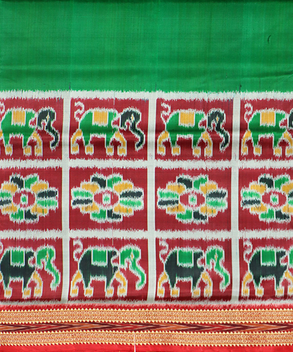Dark green red silk handwoven khandua saree