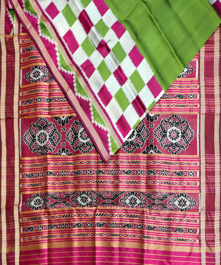 Moss green dark magenta silk handwoven khandua saree