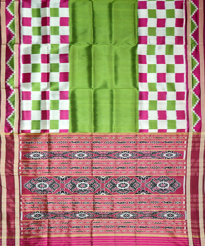 Moss green dark magenta silk handwoven khandua saree