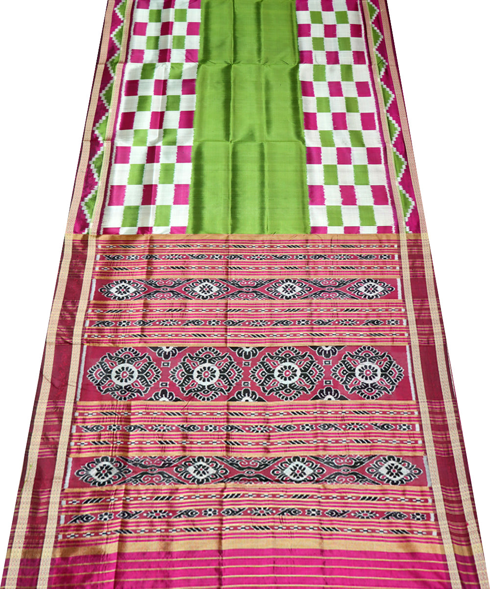 Moss green dark magenta silk handwoven khandua saree