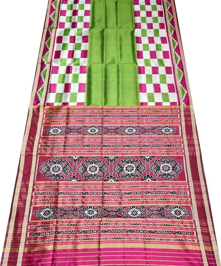Moss green dark magenta silk handwoven khandua saree