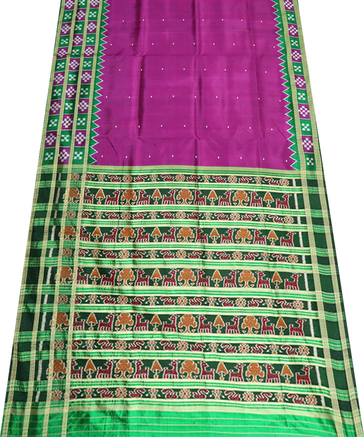 Lavender dark green silk handwoven khandua saree