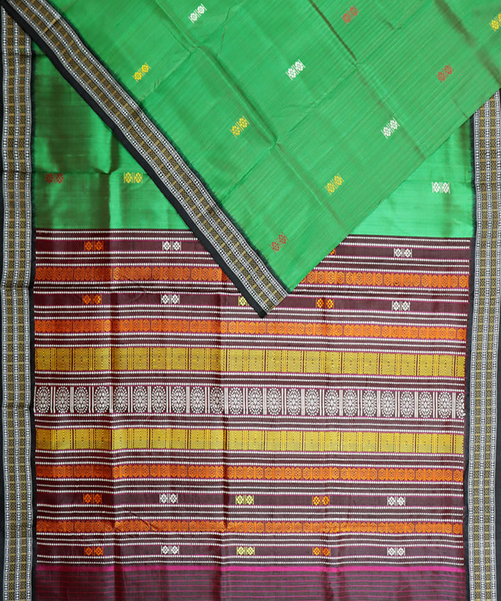 Dark green black handloom khandua silk saree