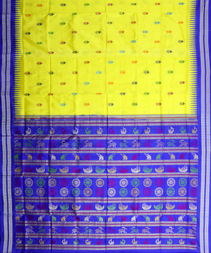 Yellow navy blue silk handloom bomkai saree