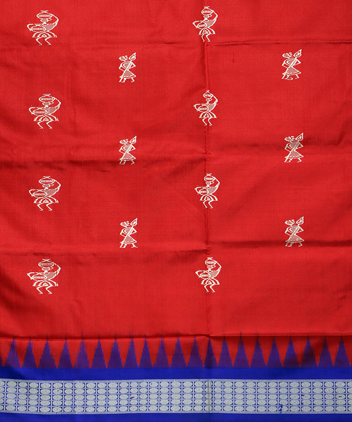 Red navy blue silk handloom bomkai saree