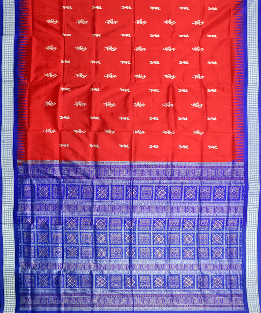 Red navy blue silk handloom bomkai saree