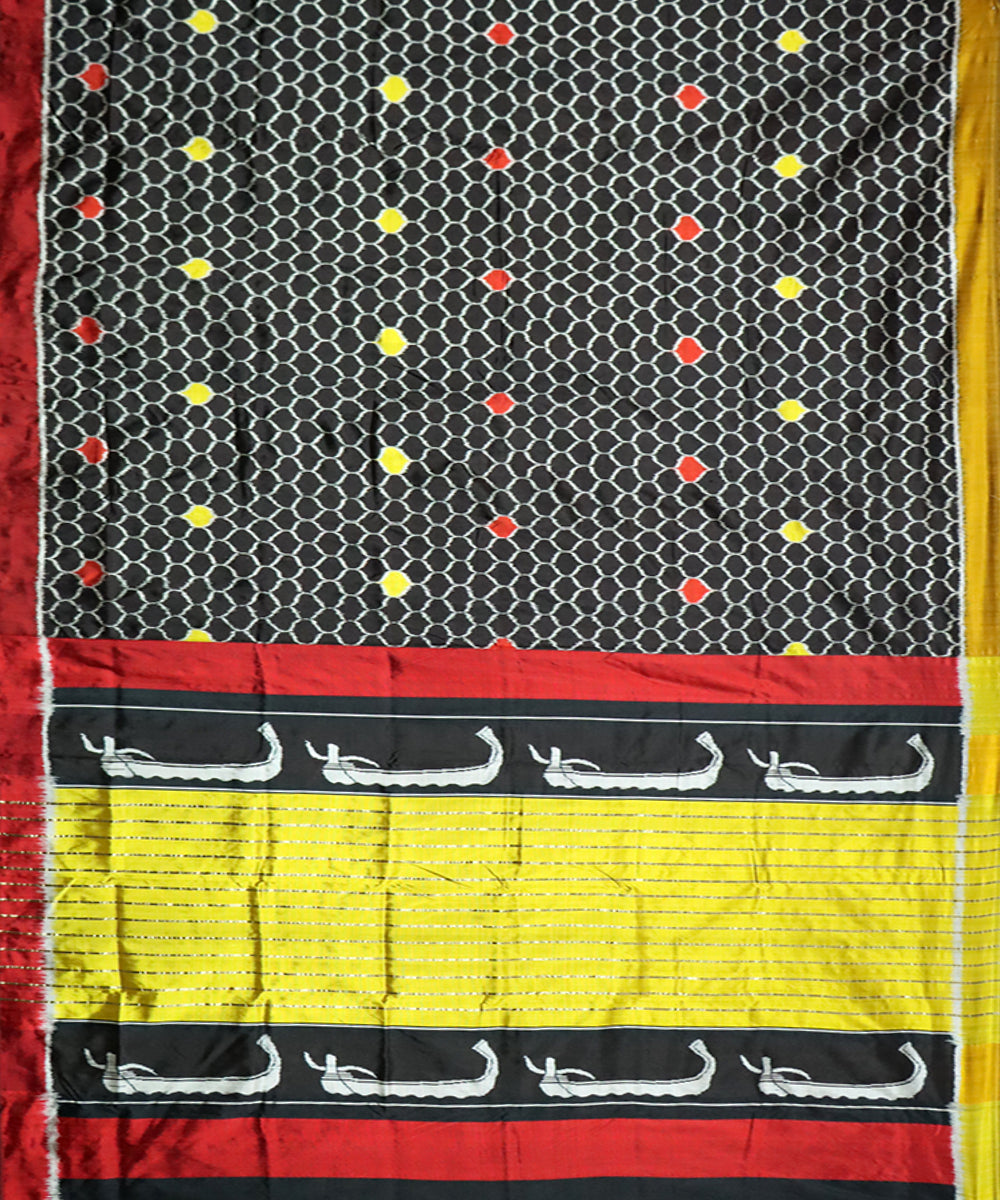 Black maroon yellow silk handloom khandua saree