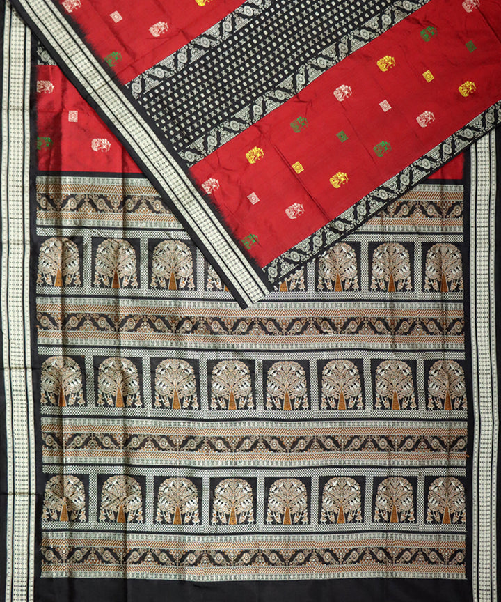 Maroon black silk handloom sambalpuri saree