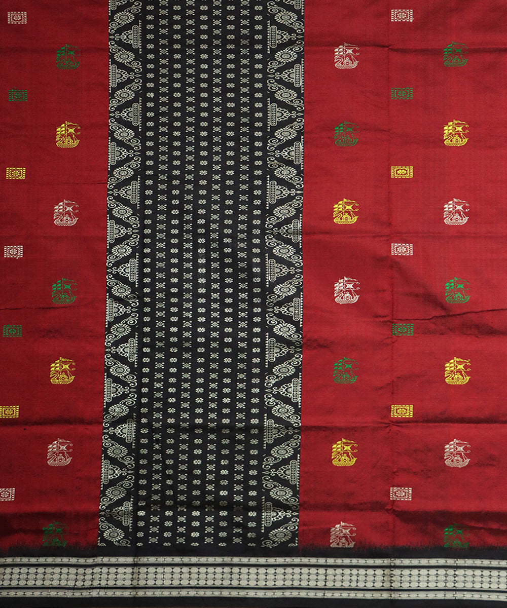 Maroon black silk handloom sambalpuri saree