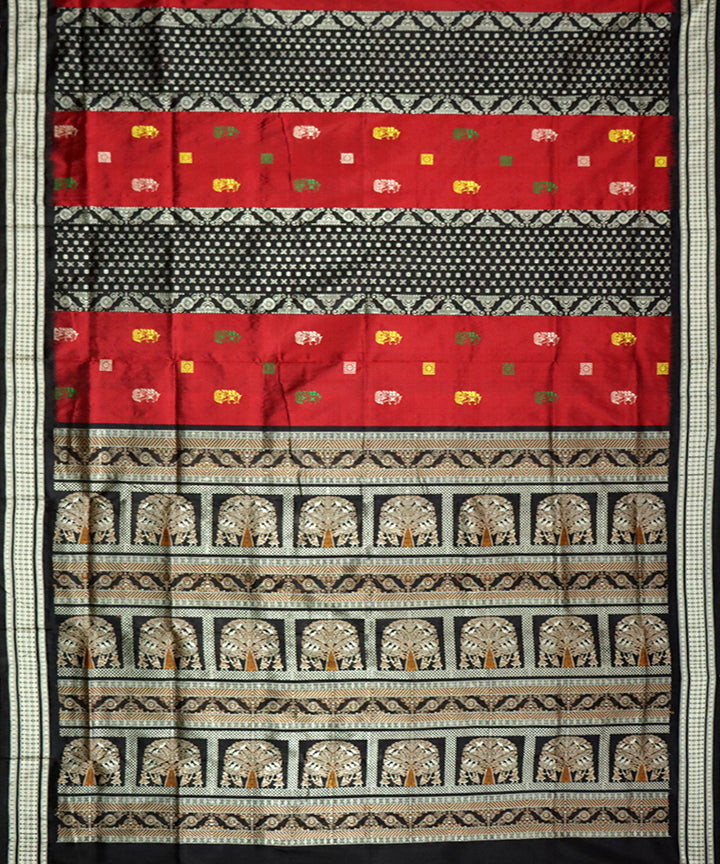 Maroon black silk handloom sambalpuri saree