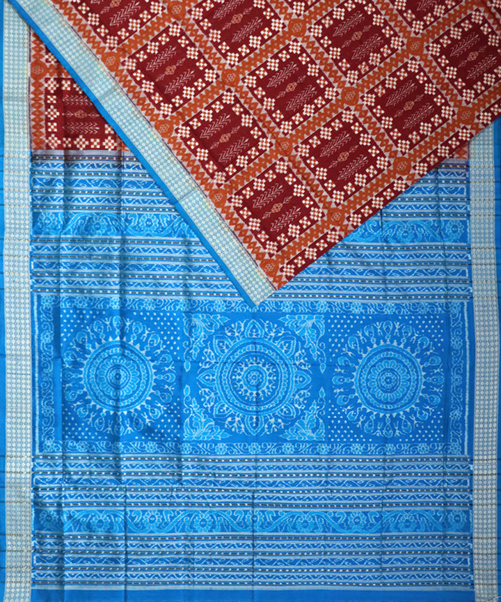 Maroon sky blue silk handloom sambalpuri saree