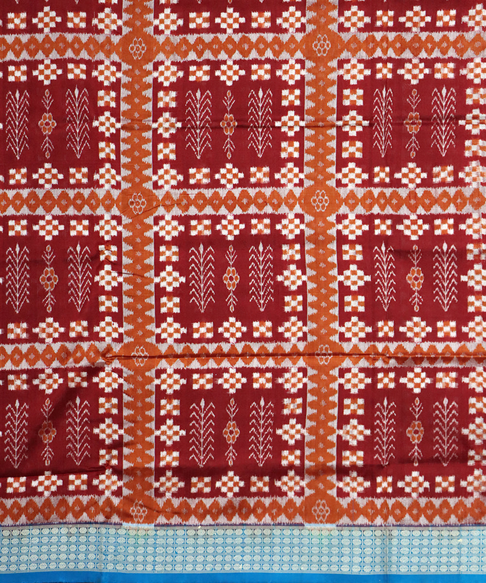 Maroon sky blue silk handloom sambalpuri saree