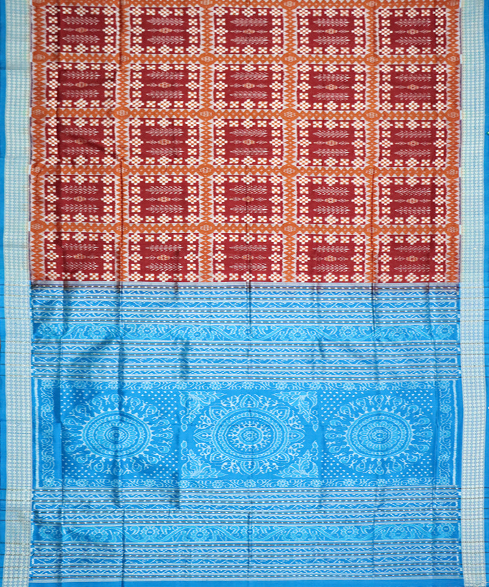 Maroon sky blue silk handloom sambalpuri saree