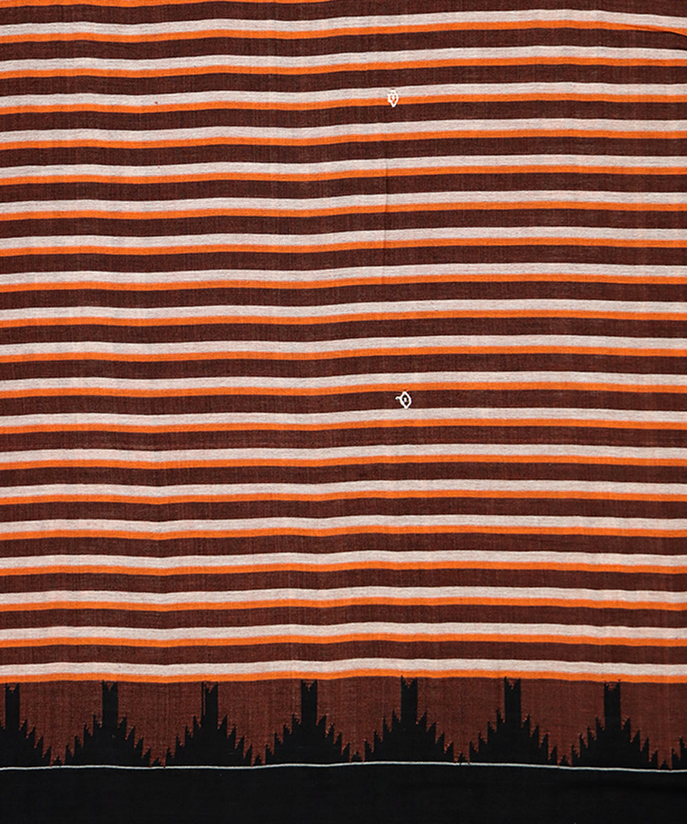Stripes brown black cotton handloom kotpad saree