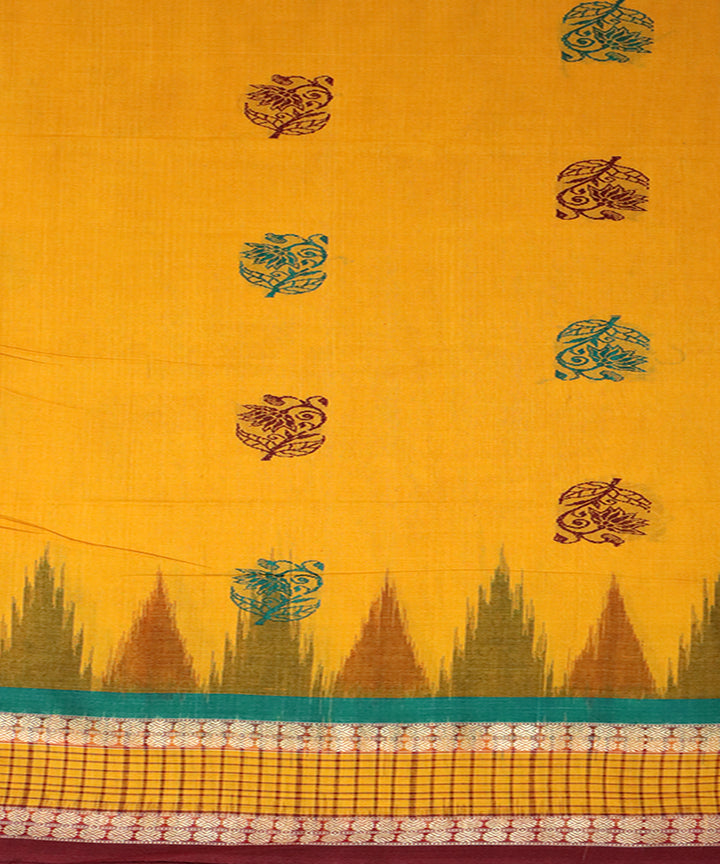 Yellow brown cotton handloom bomkai saree