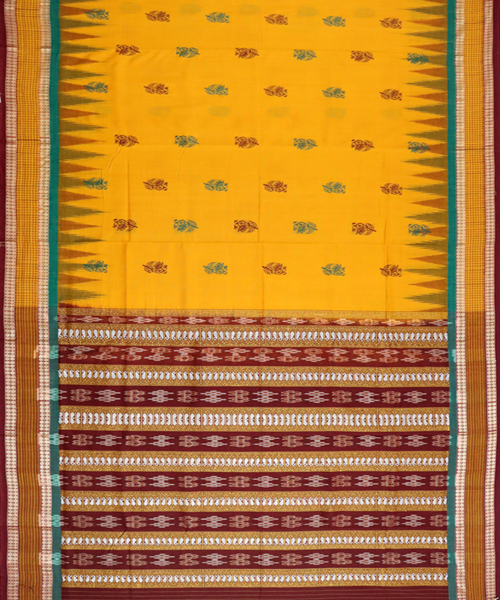 Yellow brown cotton handloom bomkai saree