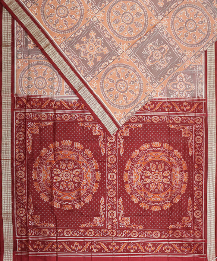 Beige maroon silk handloom sambalpuri saree