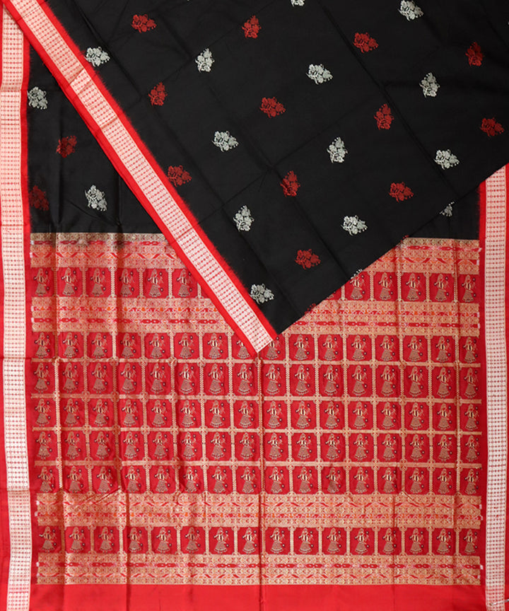 Black red silk handloom bomkai saree