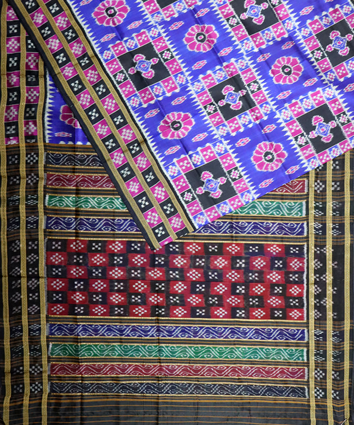 Navy blue pink black handloom khandua silk saree