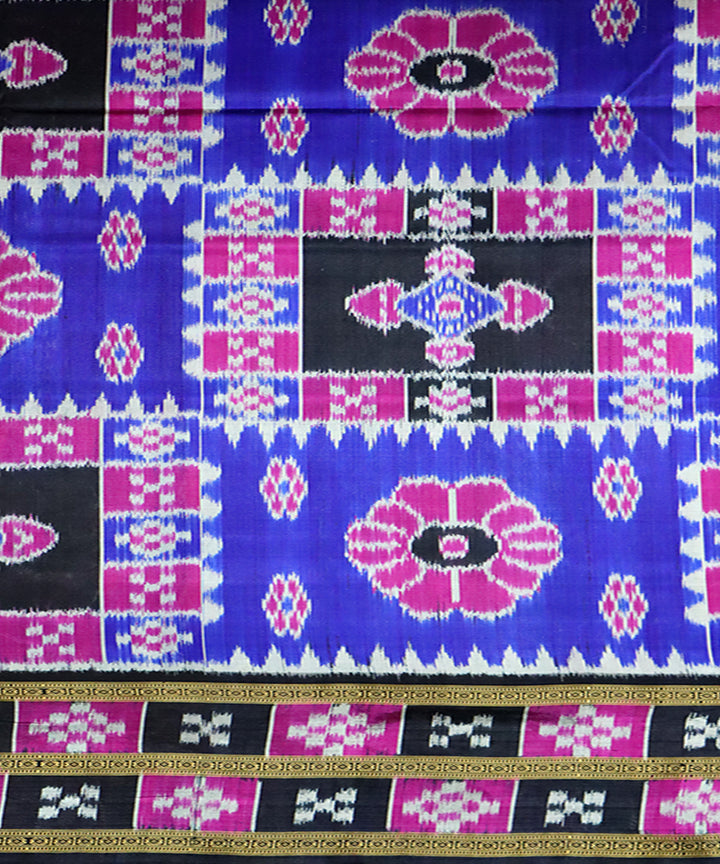 Navy blue pink black handloom khandua silk saree