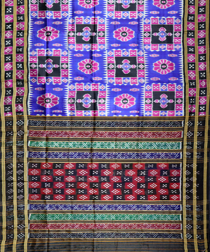 Navy blue pink black handloom khandua silk saree