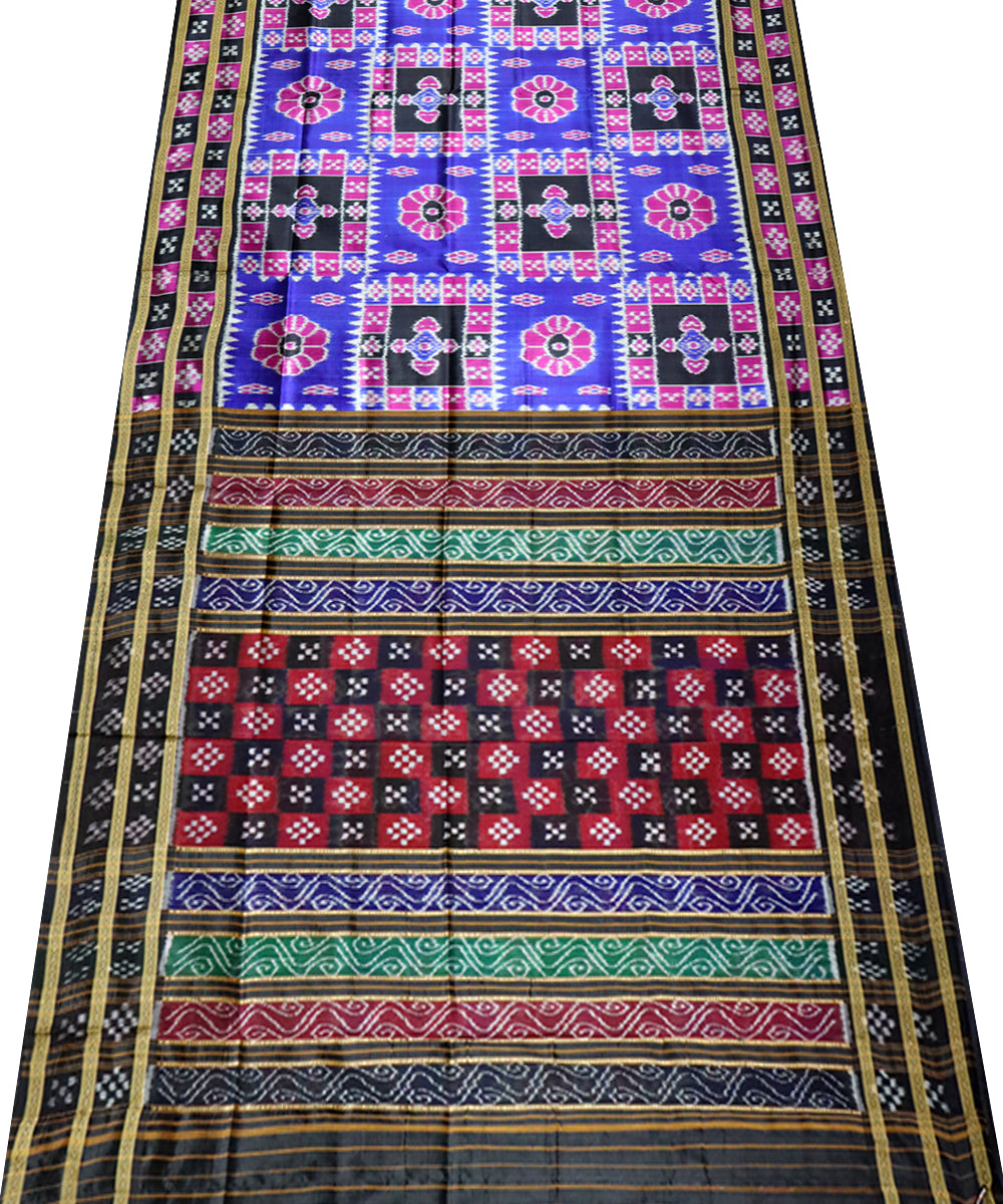 Navy blue pink black handloom khandua silk saree