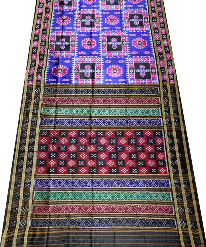 Navy blue pink black handloom khandua silk saree