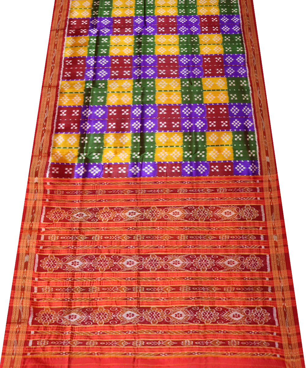 Multicolor red handloom khandua silk saree