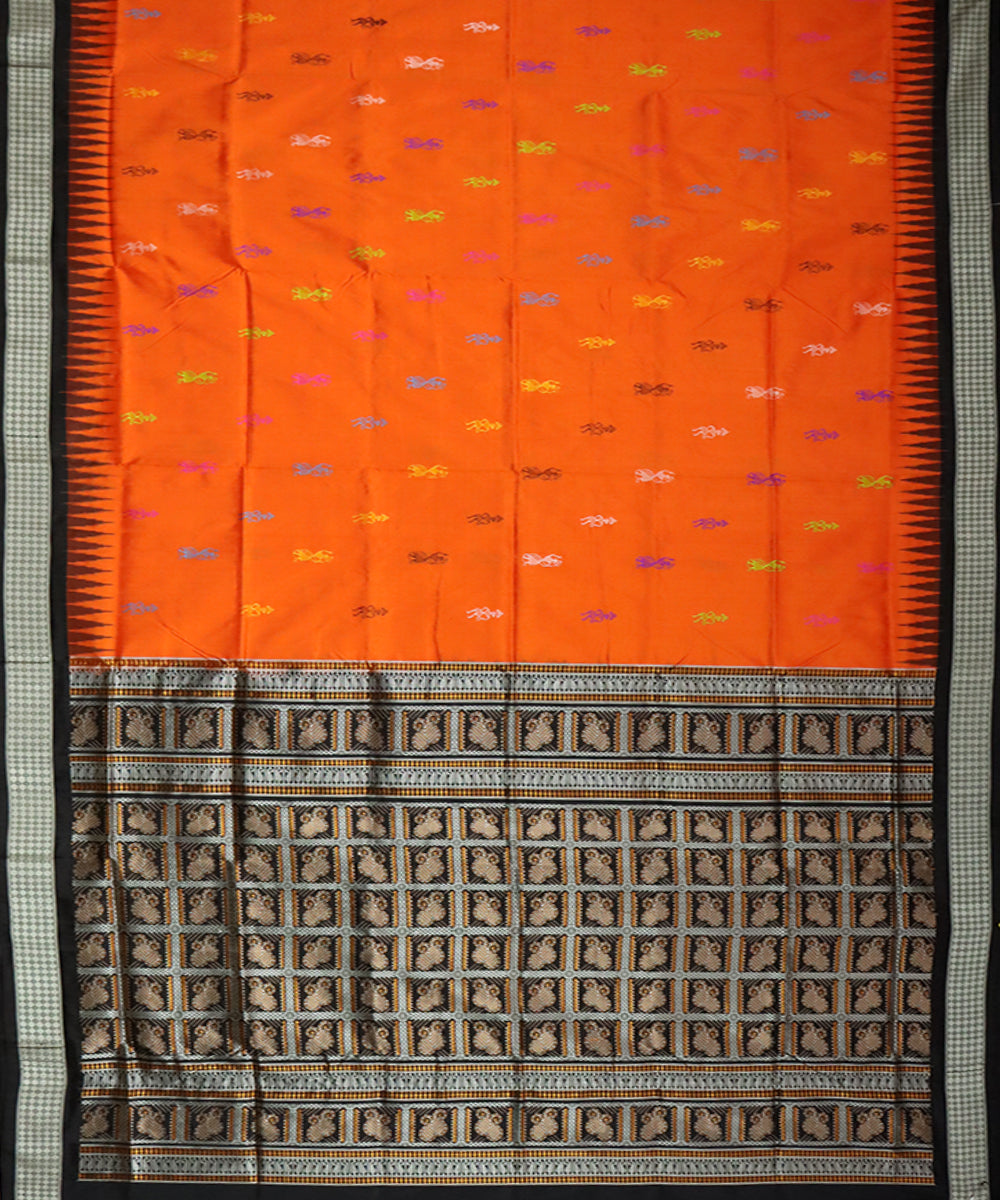 Orange black handloom silk bomkai saree